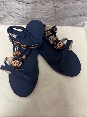Navy Floral Accent Slingback Sandals for Women